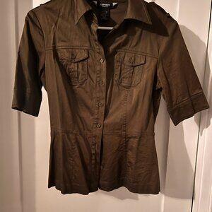 Express Army Green button down fitted shirt